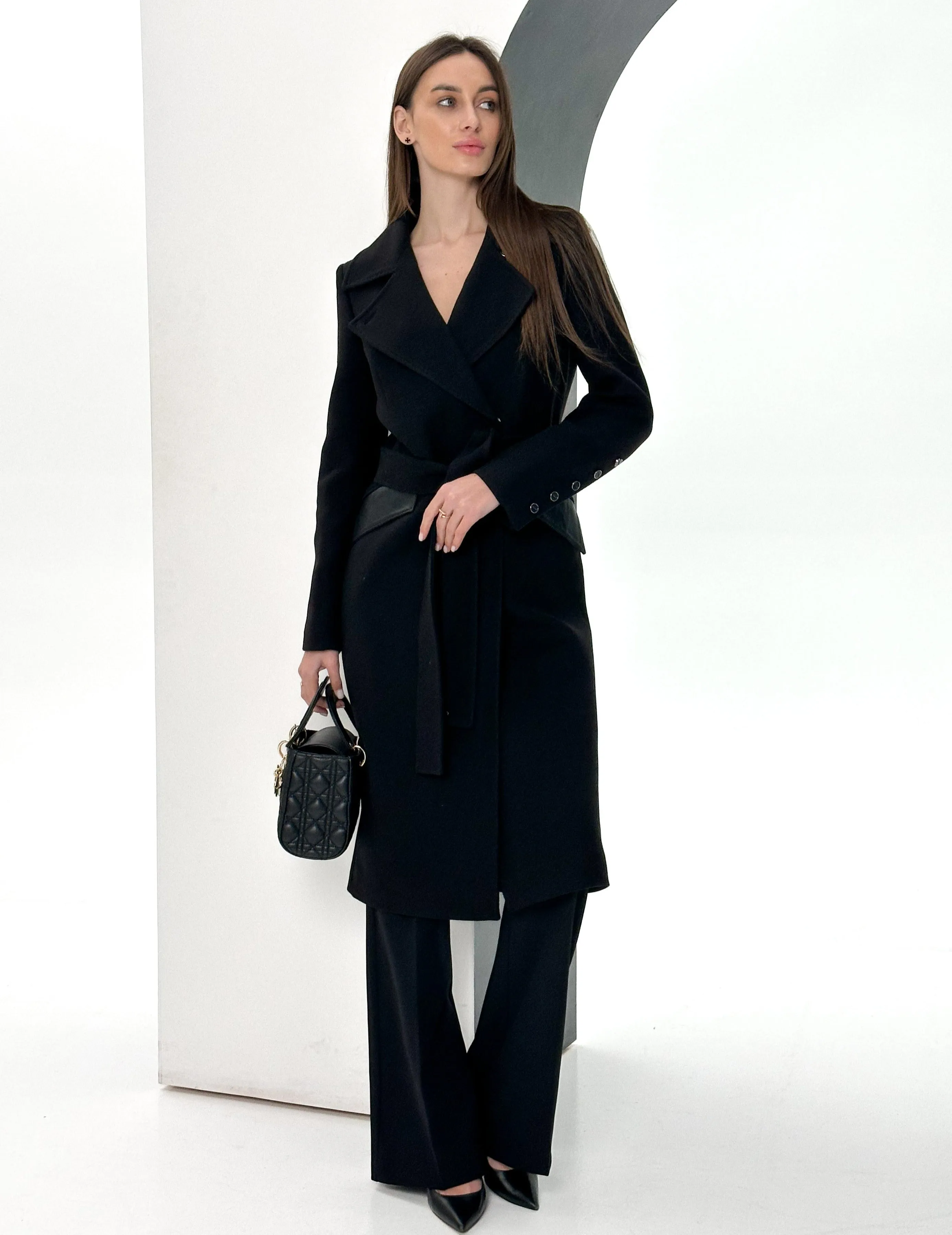 Cashmere Wool Coat with Genuine Polar Fox Leather Trim, Named Kendra