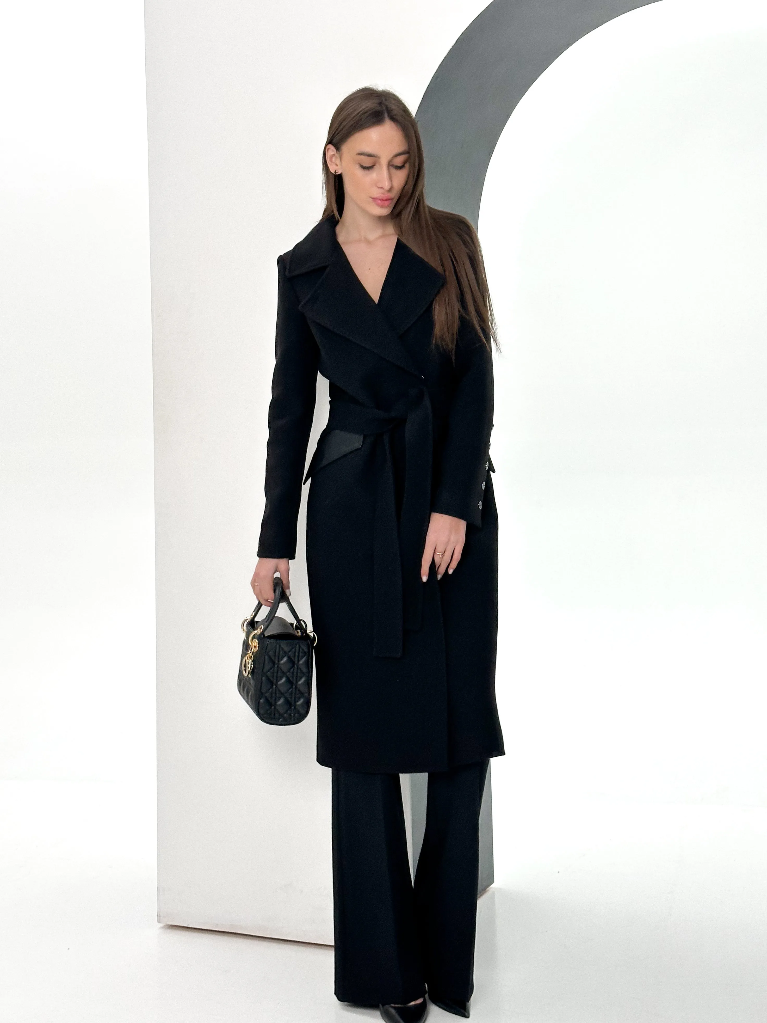 Cashmere Wool Coat with Genuine Polar Fox Leather Trim, Named Kendra