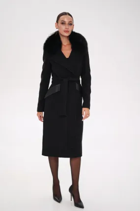 Cashmere Wool Coat with Genuine Polar Fox Leather Trim, Named Kendra