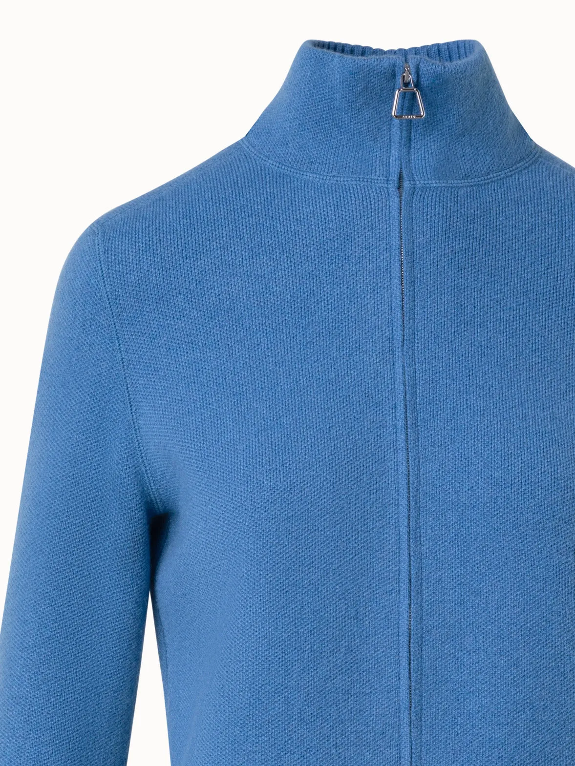 Cashmere Zip-Up Cardigan in Piqué Knit fabric