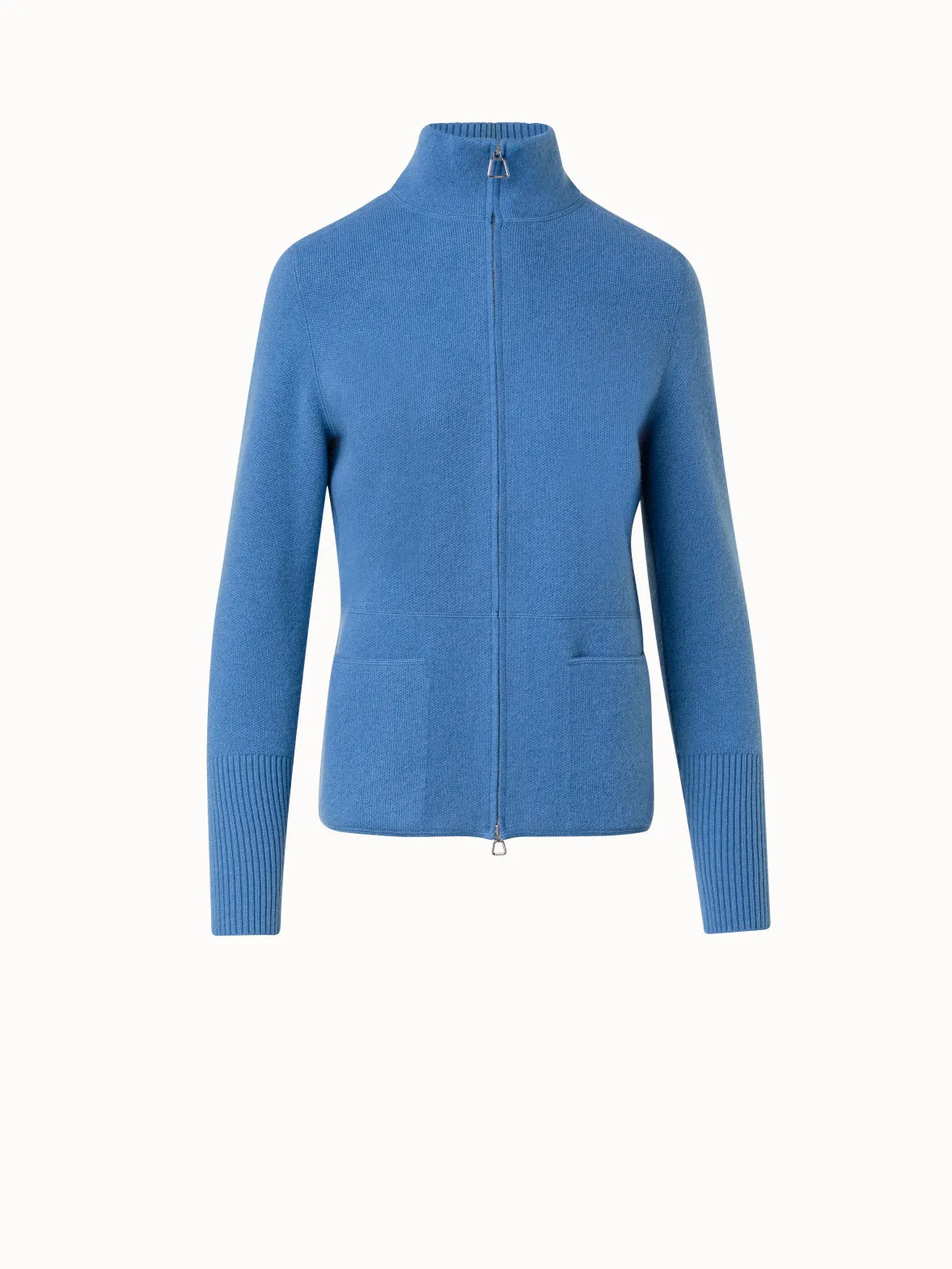 Cashmere Zip-Up Cardigan in Piqué Knit fabric