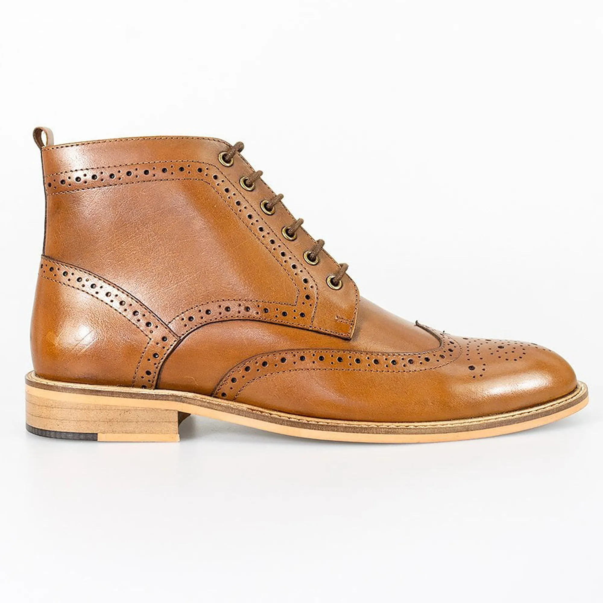 Cavani Holmes Leather Brogue Lace Up Tan Boots