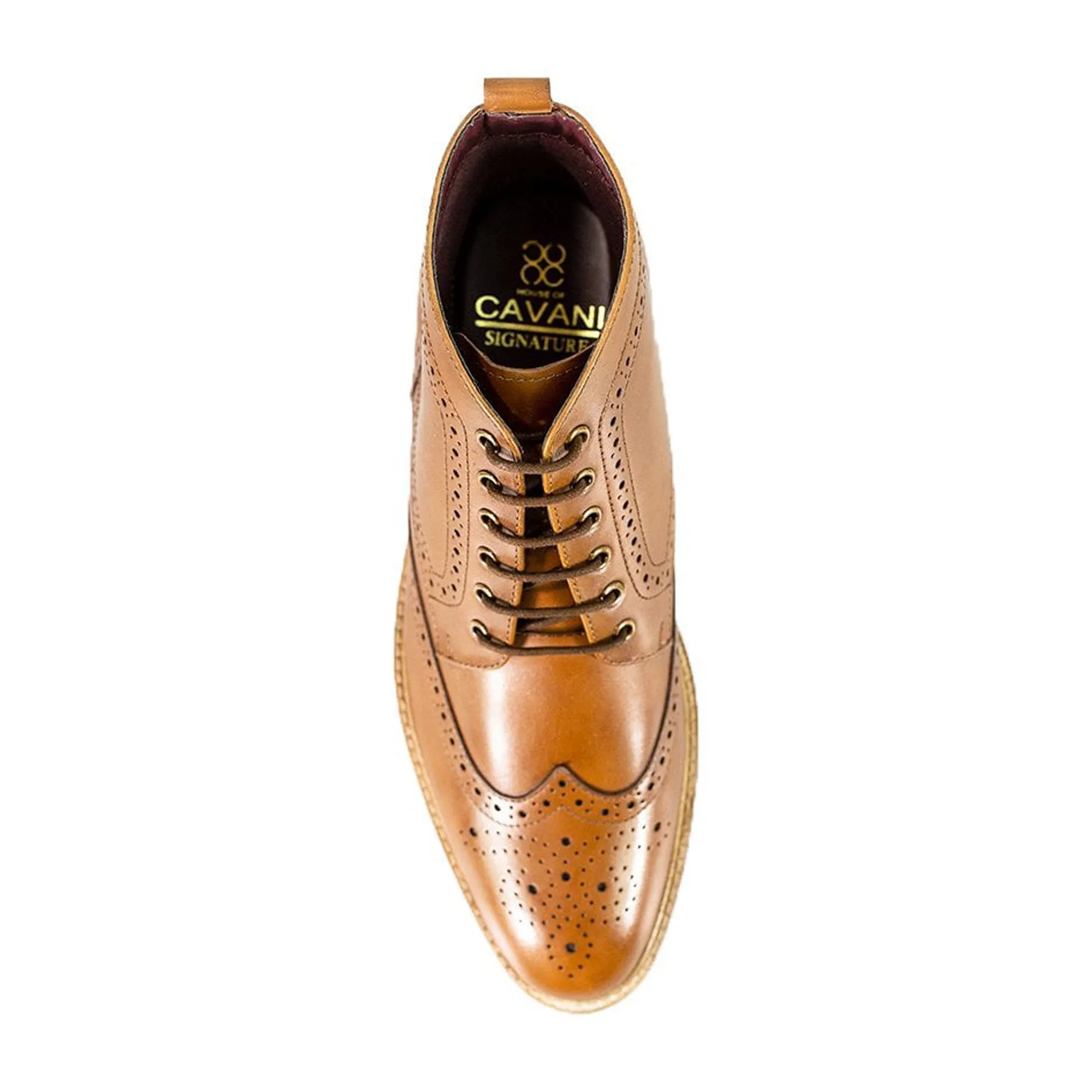 Cavani Holmes Leather Brogue Lace Up Tan Boots