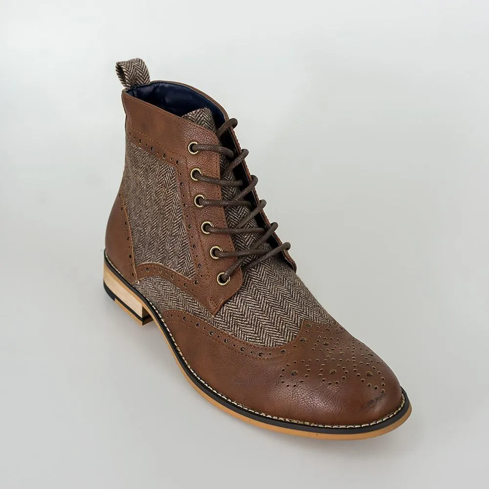 Cavani Sherlock Brown Tweed Boots