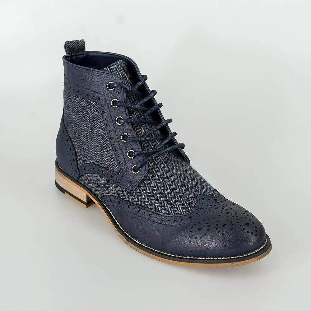 Cavani Sherlock Navy Tweed Boots