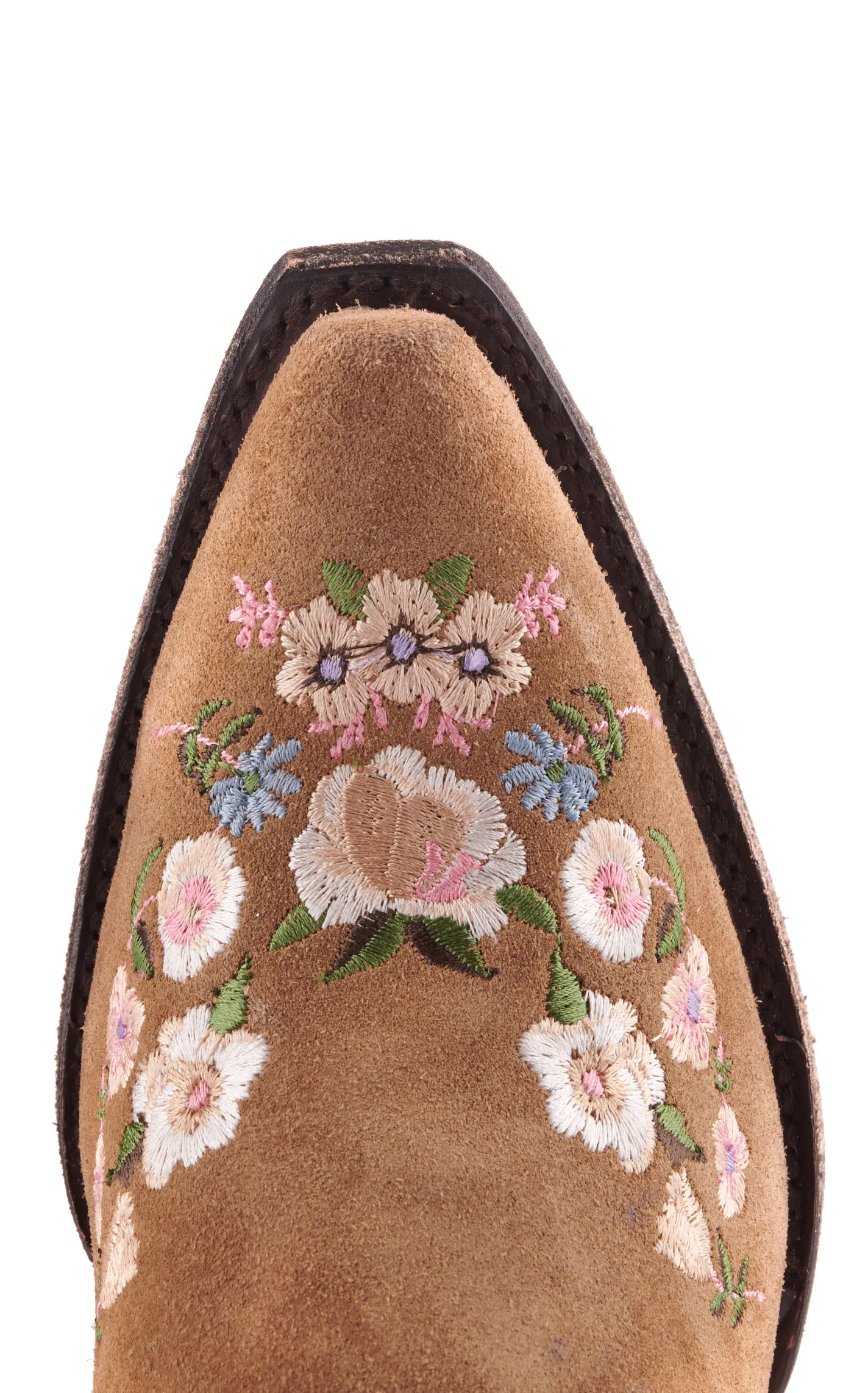 Cavender's Women's Brown Suede Floral Embroidery Snip Toe Cowboy Boots