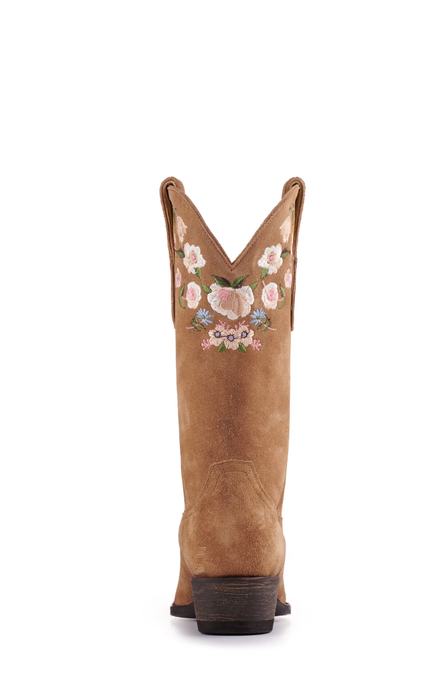 Cavender's Women's Brown Suede Floral Embroidery Snip Toe Cowboy Boots