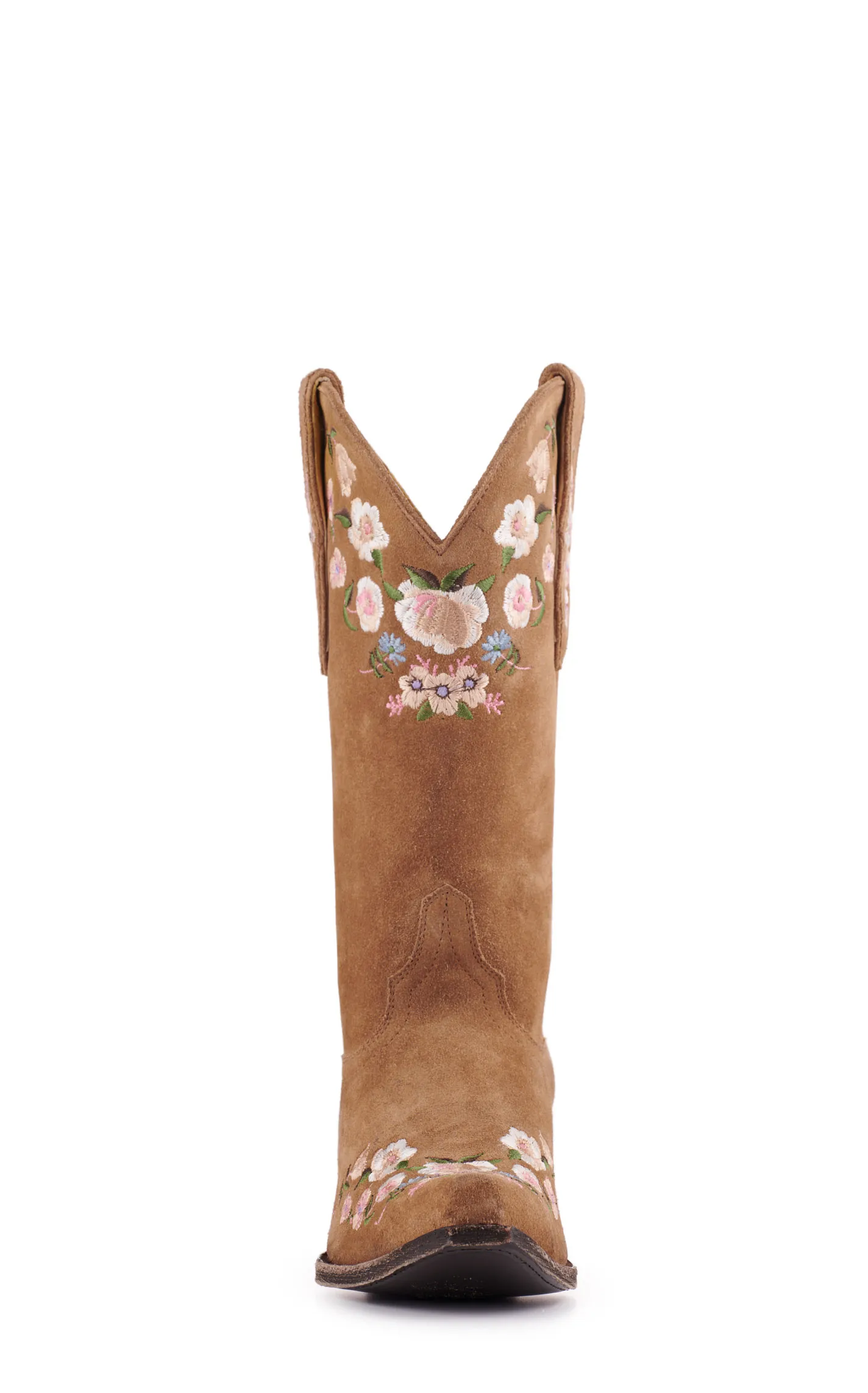 Cavender's Women's Brown Suede Floral Embroidery Snip Toe Cowboy Boots