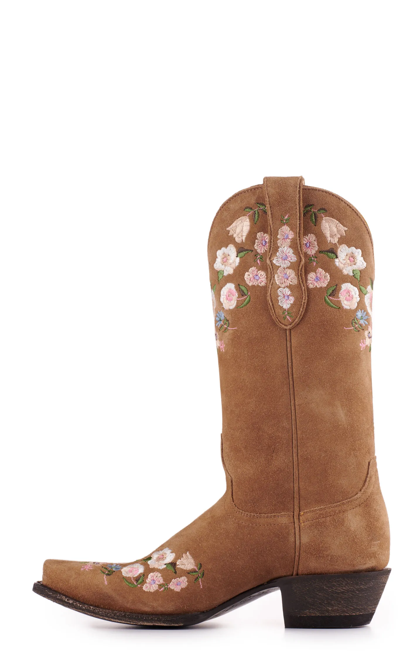 Cavender's Women's Brown Suede Floral Embroidery Snip Toe Cowboy Boots