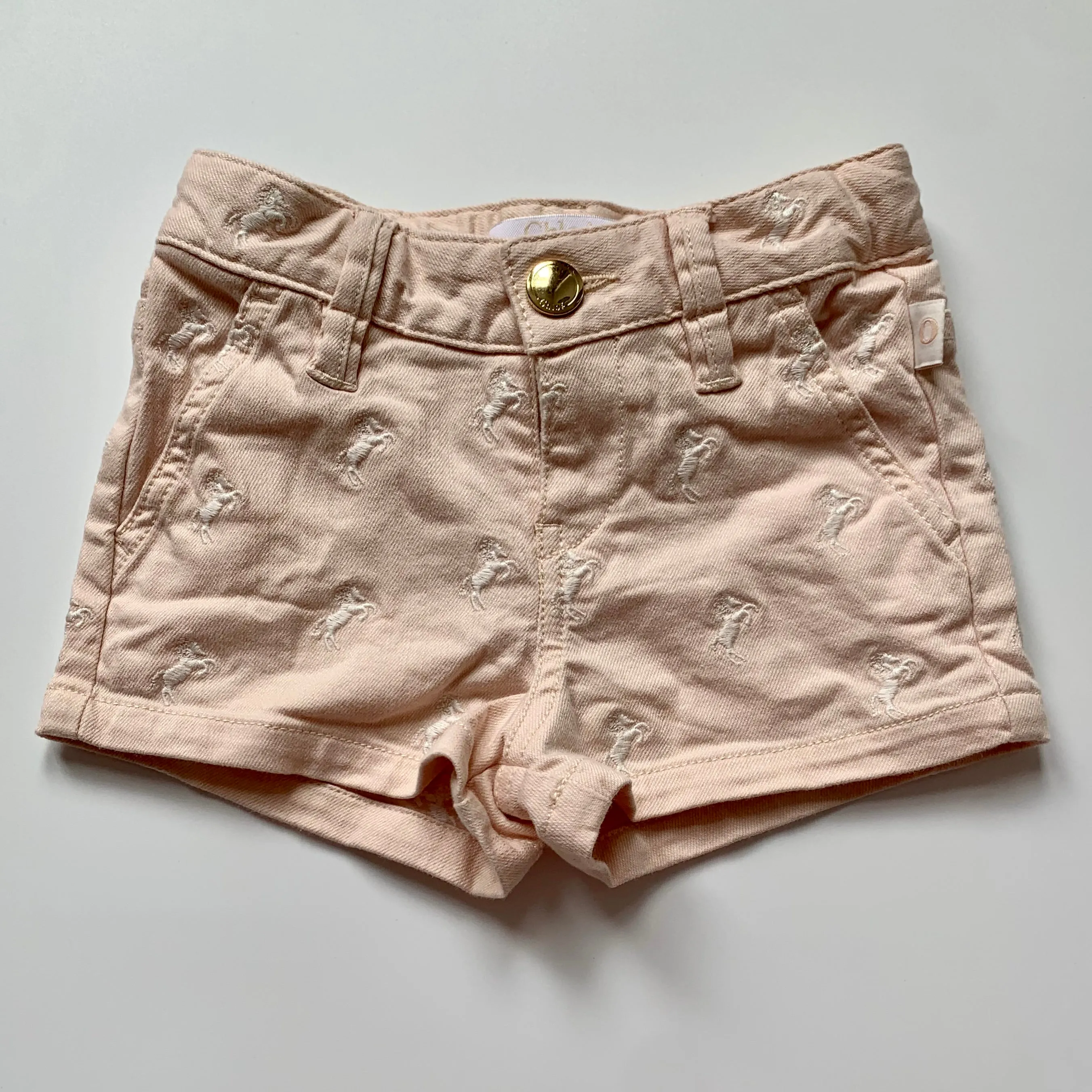 Chloé Horse Print Denim Shorts in Blush Pink - Size 3 Years