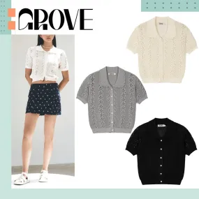 Cotton Short Sleeves Logo Cardigans by GROVE | Street Style