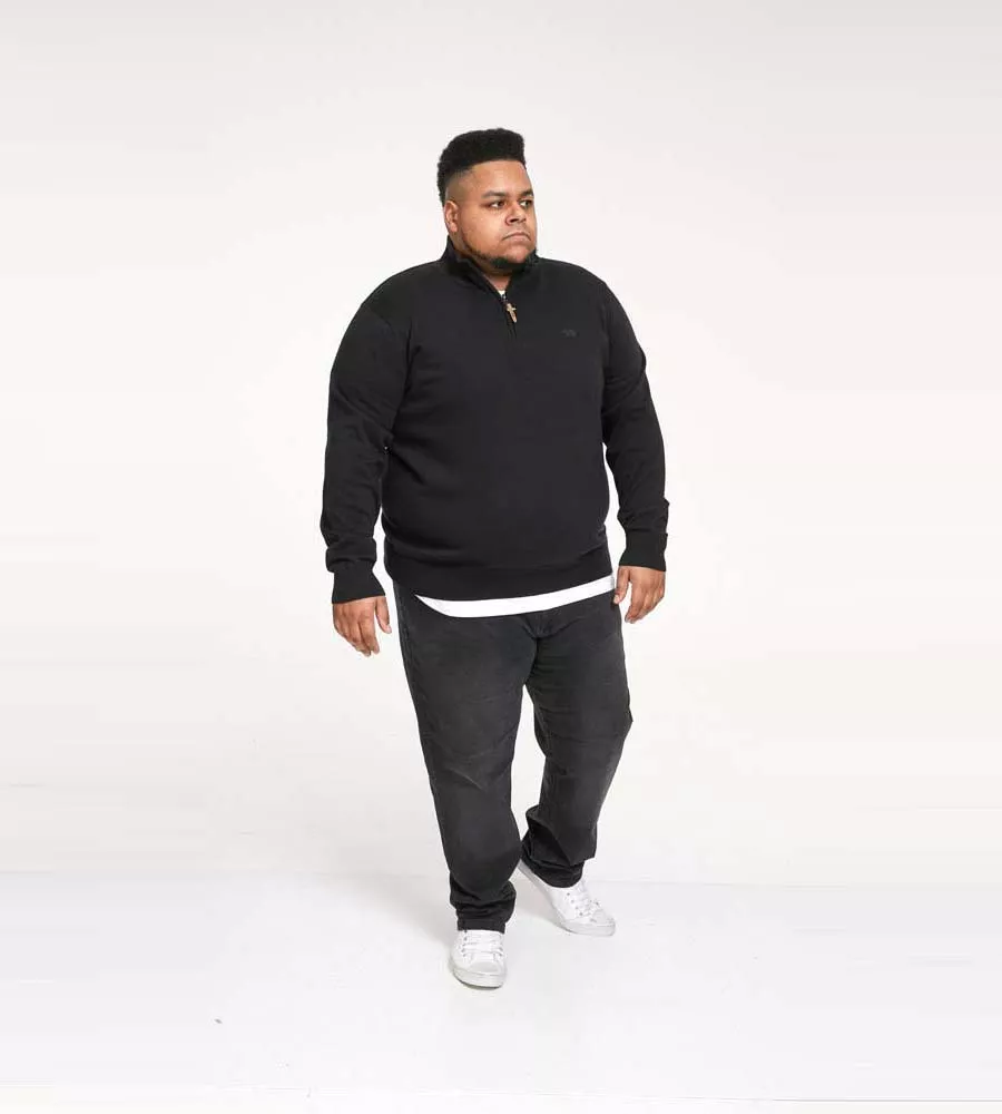 Black Quarter Zip Knitted Sweater for Big Men (GIUSEPPE 1)