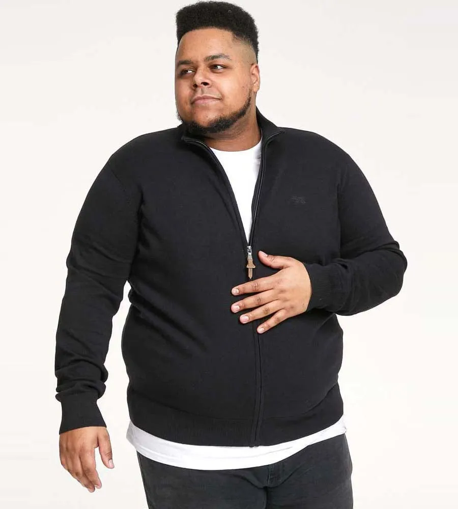 Big and Tall Black Zip Through Knitted Sweater by D555 (FRANCO 1)