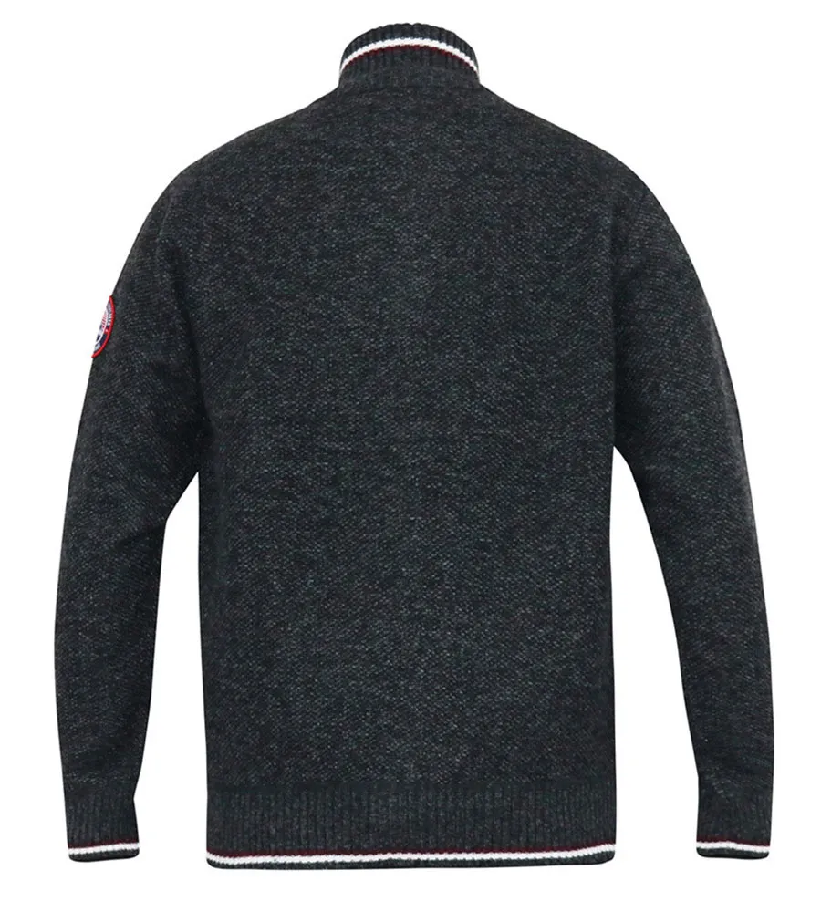 Big Mens Charcoal Knitted Zip Through Sweater With Lining (ABERDARE 2)