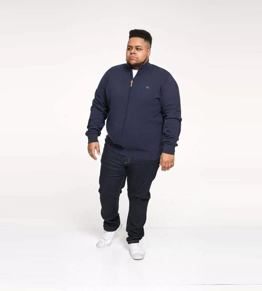 Big and Tall Navy Zip Through Knitted Sweater by D555 (FRANCO 2)