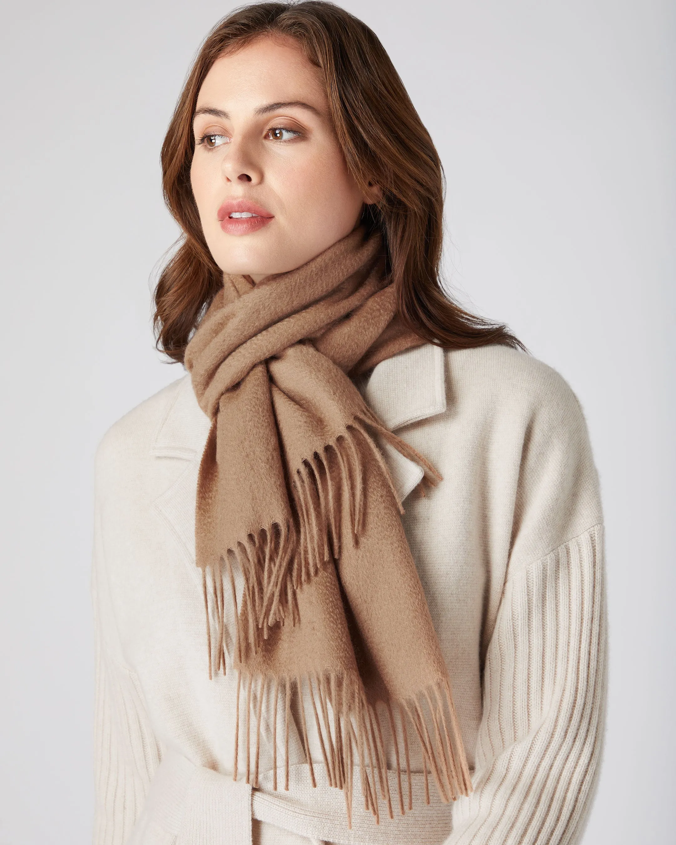 Dark Tan Brown Cashmere Scarf - Unisex Woven