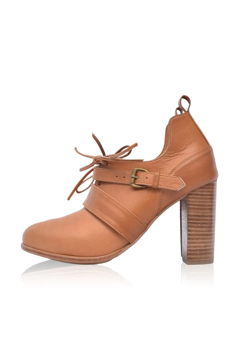 Dark Tan Josephine Lace up Leather Heels