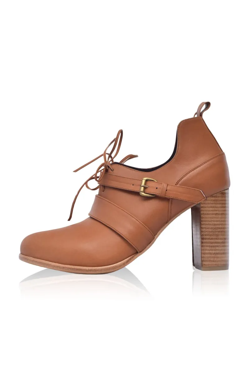 Dark Tan Josephine Lace up Leather Heels