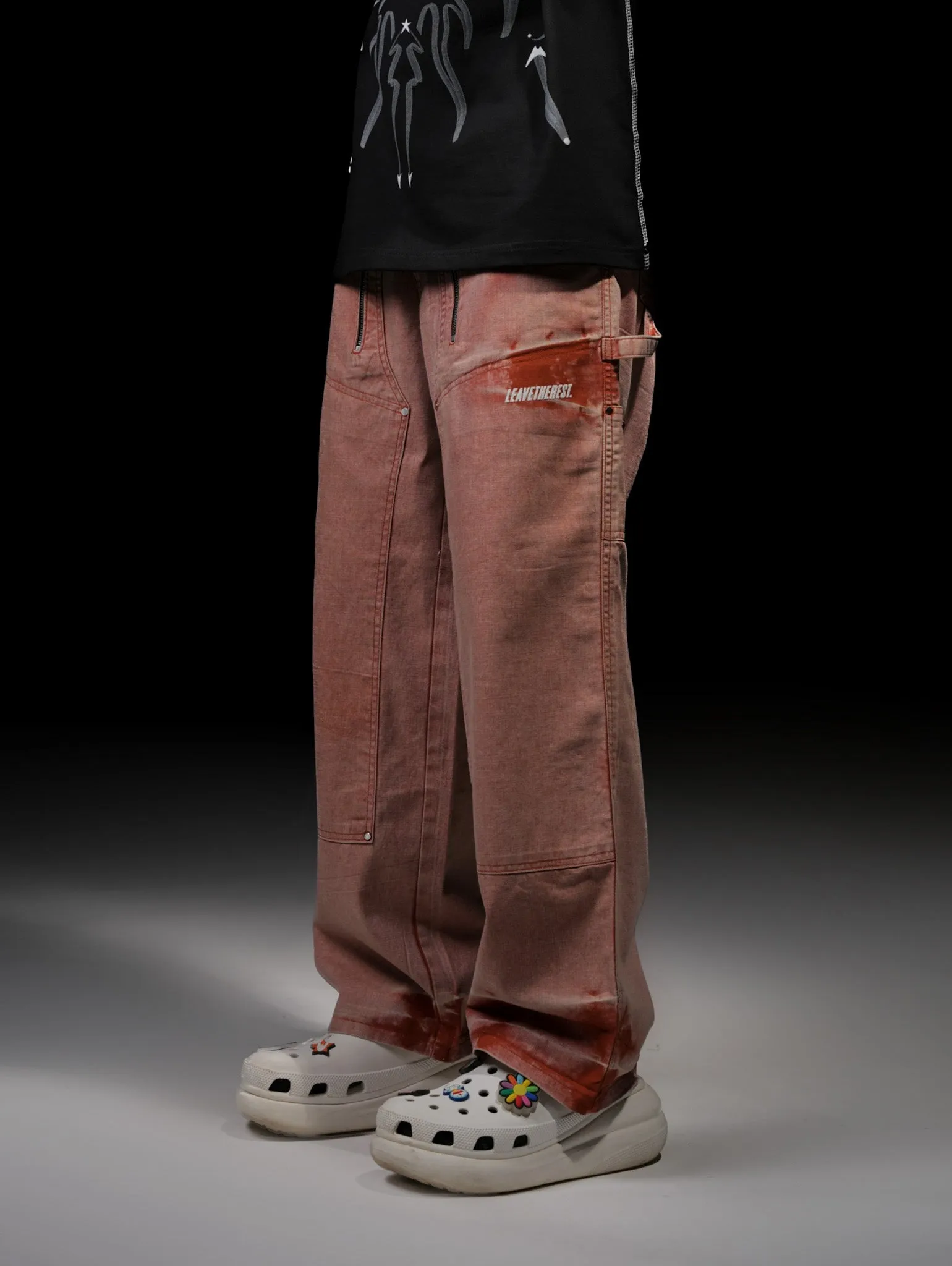 Distressed Washed Denim Work Trousers