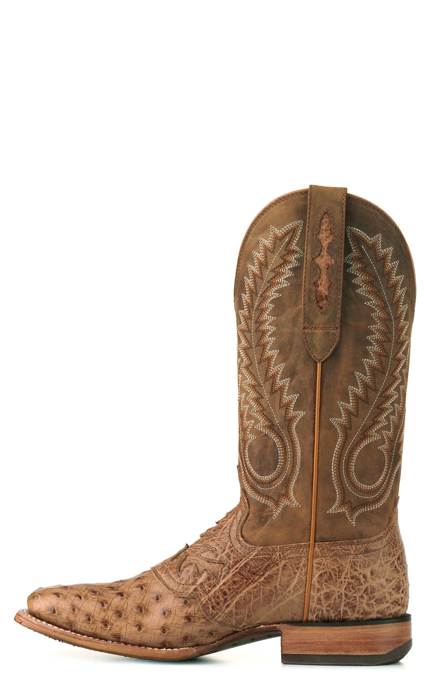 Durango Men's Exotic Cowboy Boots - Saddletan Full Quill Ostrich, Wide Square Toe