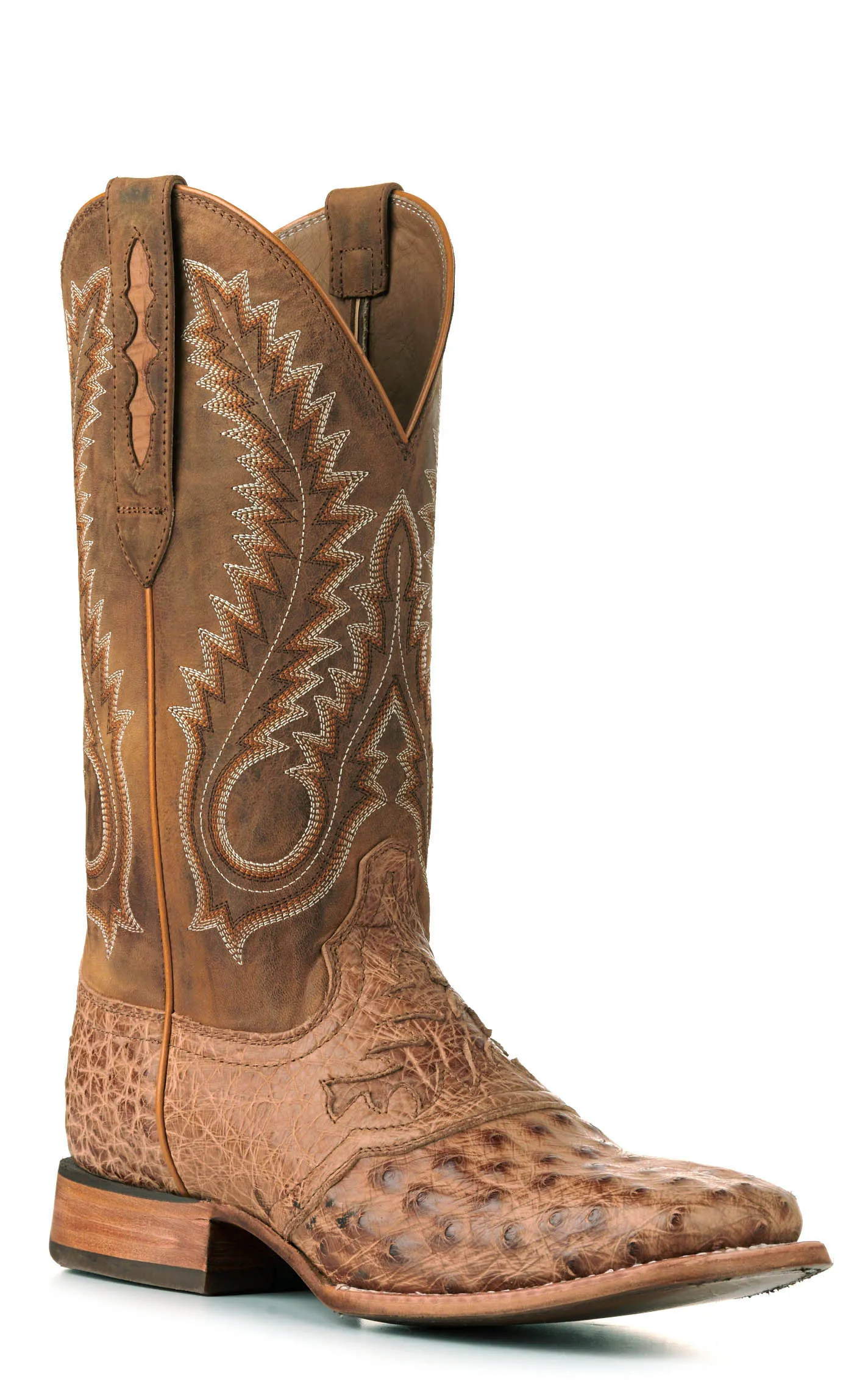 Durango Men's Exotic Cowboy Boots - Saddletan Full Quill Ostrich, Wide Square Toe