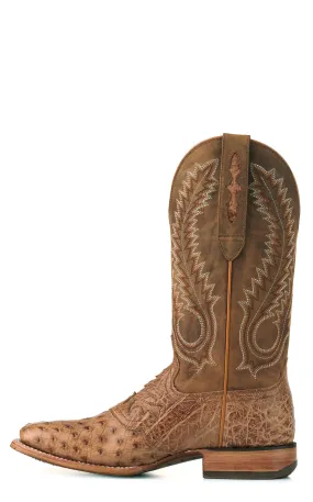 Durango Men's Exotic Cowboy Boots - Saddletan Full Quill Ostrich, Wide Square Toe