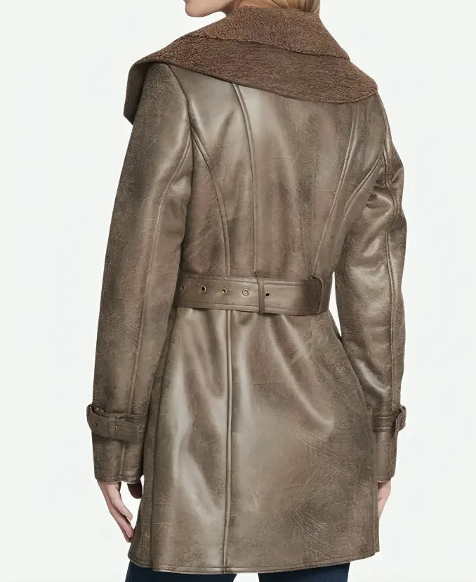 Leather Belted Duster Shearling Coat