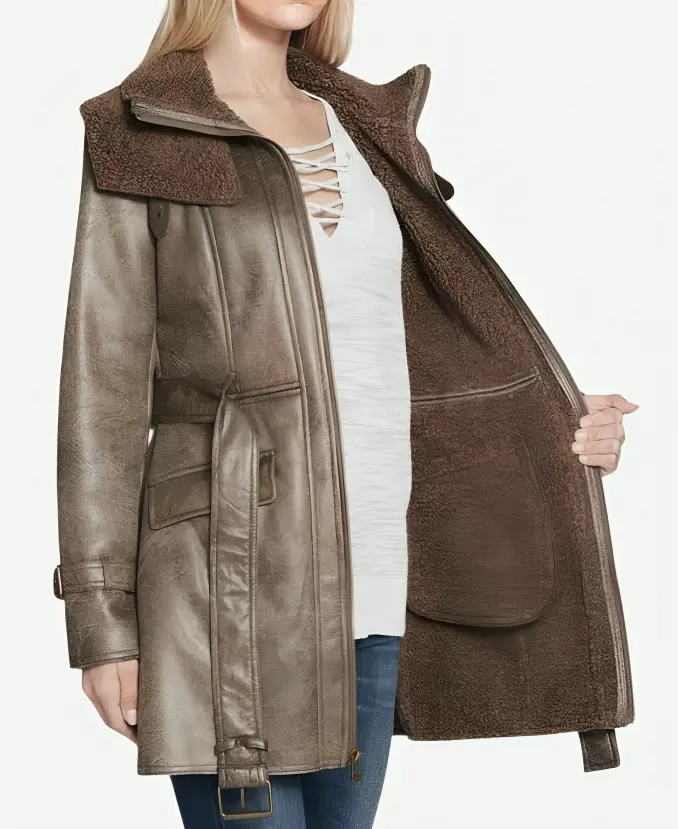 Leather Belted Duster Shearling Coat