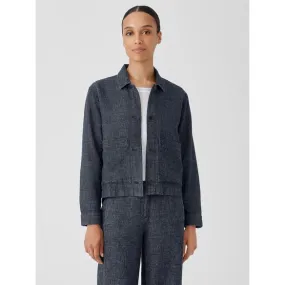 Eileen Fisher Jacket Denim Tweedy Hemp Cotton Classic Collar.