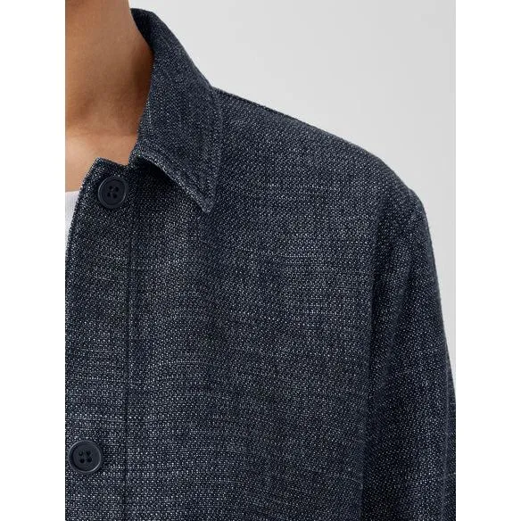 Eileen Fisher Jacket Denim Tweedy Hemp Cotton Classic Collar.