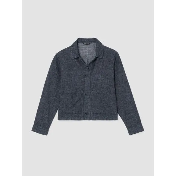 Eileen Fisher Jacket Denim Tweedy Hemp Cotton Classic Collar.