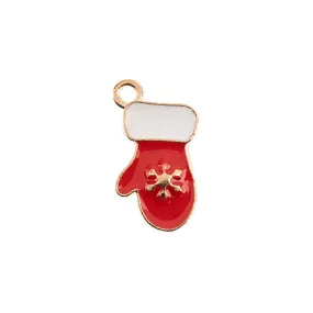 Enamel Holiday Charms Mitten Glove Snowflake 19x10.5mm - 1 Piece.