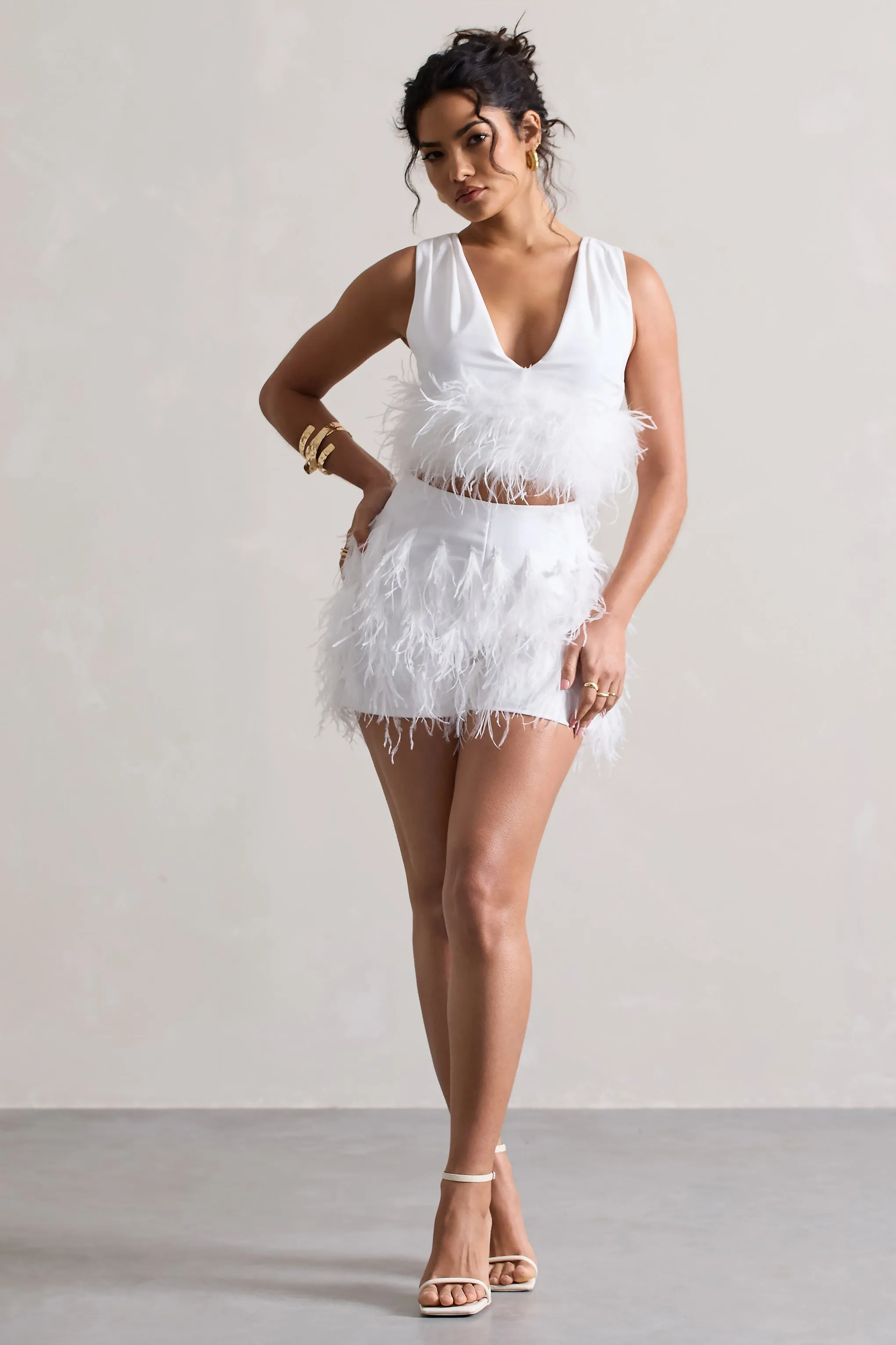 Encore White Feather Shorts