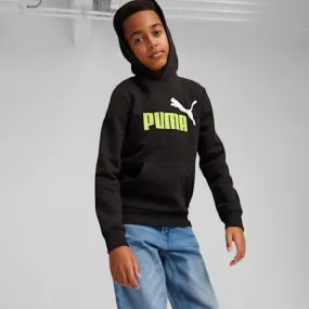 PUMA Black-Lime Sheen Essentials+ Two-Tone Big Logo Hoodie Youth | PUMA Shoes | PUMA