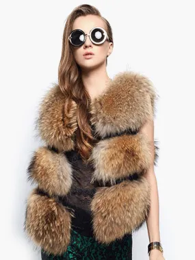 Faux Fur Women's Camel Vest, Sleeveless Eco Friendly Fur Coat