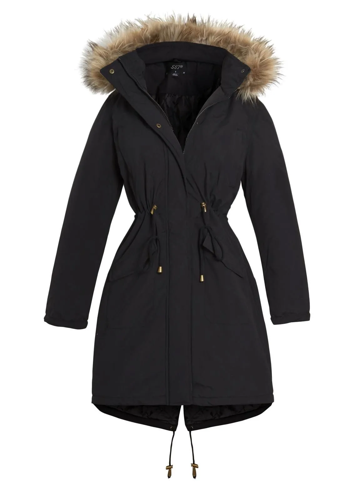 Black and Khaki Fleece Lined Faux Fur Fishtail Parka Coat in UK Sizes 8 to 16