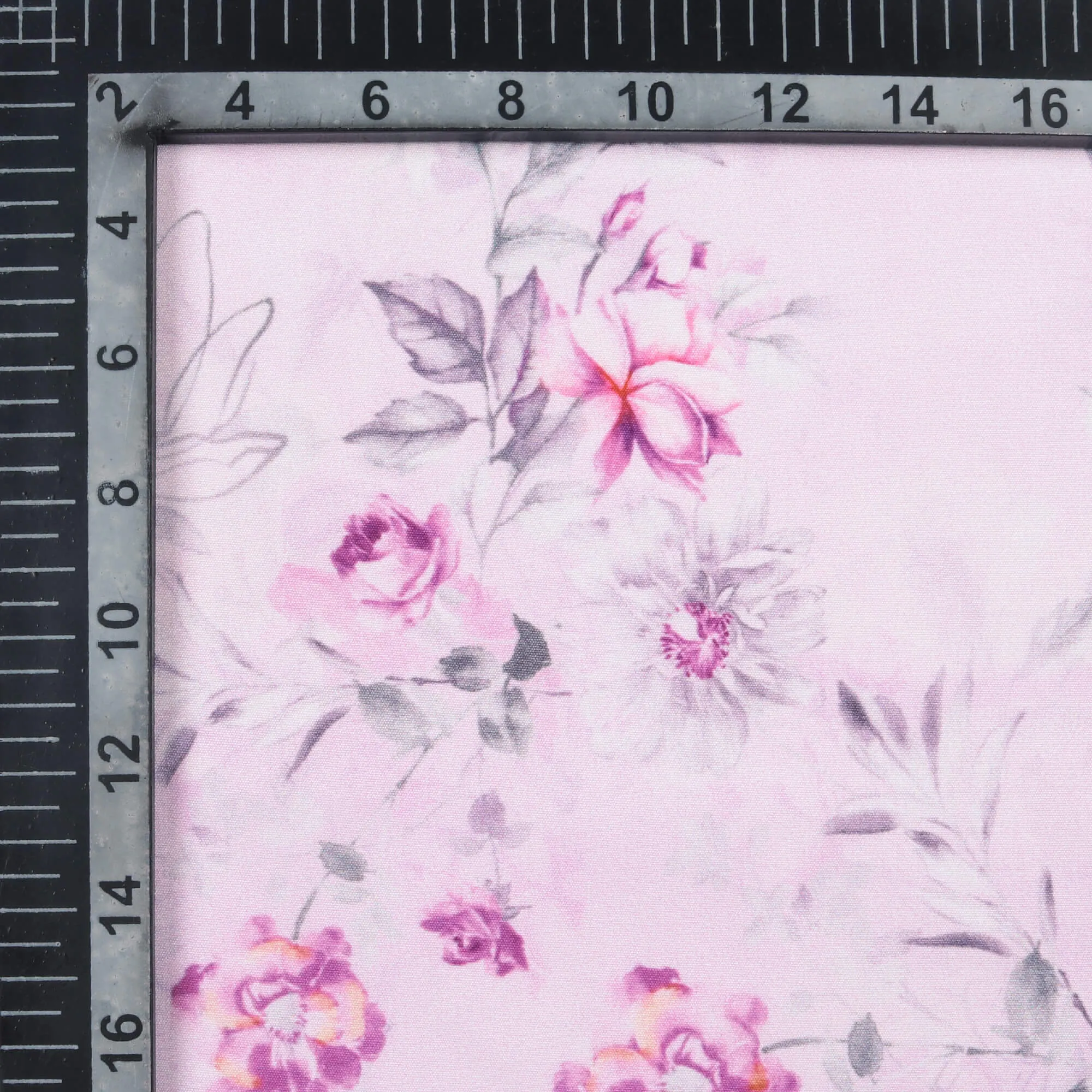 Floral Patterned Digital Print Poly Micro Crepe Fabric in Rose Pink and Off White