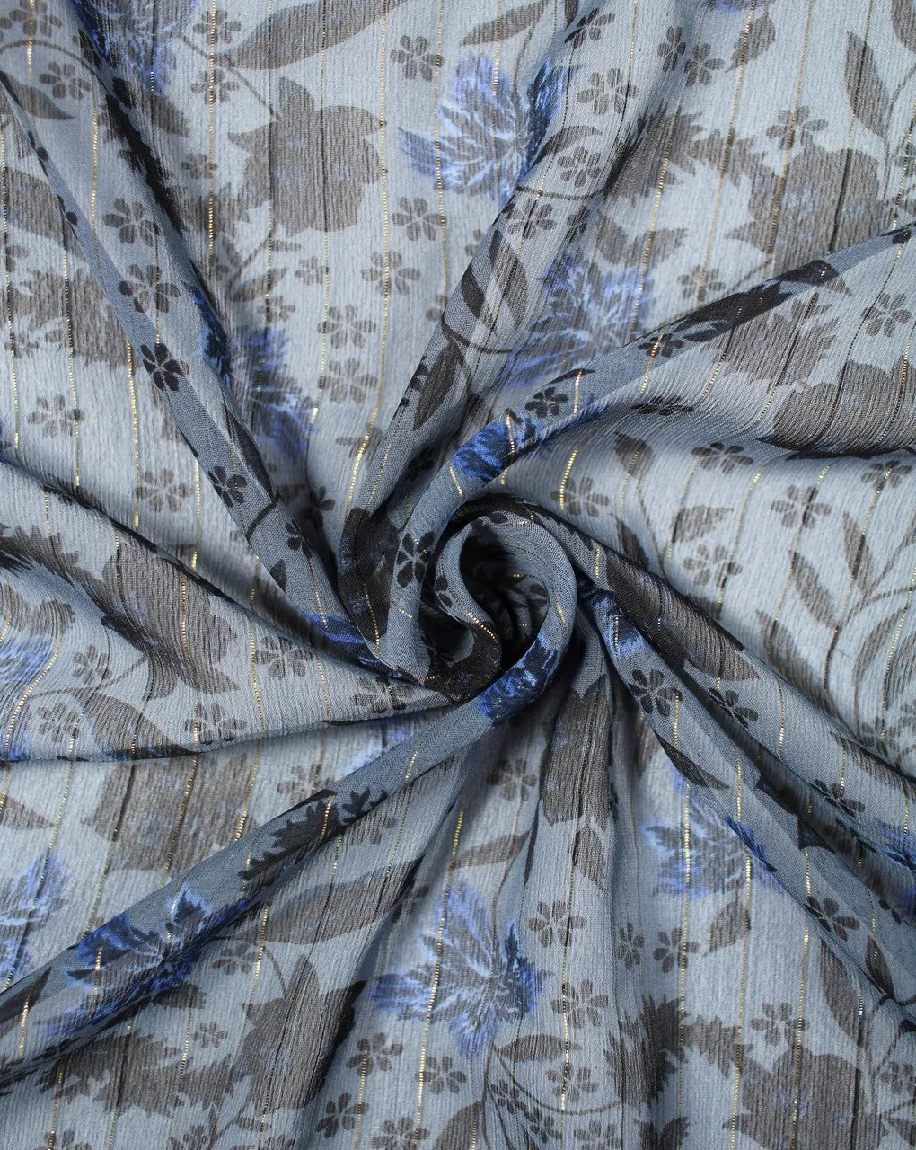 Floral Print Chiffon Fabric - Light Blue with Multicolor Pattern