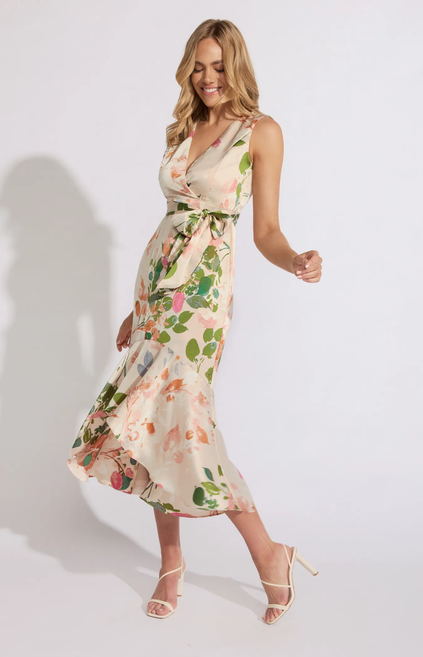 Floral Print Midi Dress with High Low Fishtail Hem ADR1115-3A