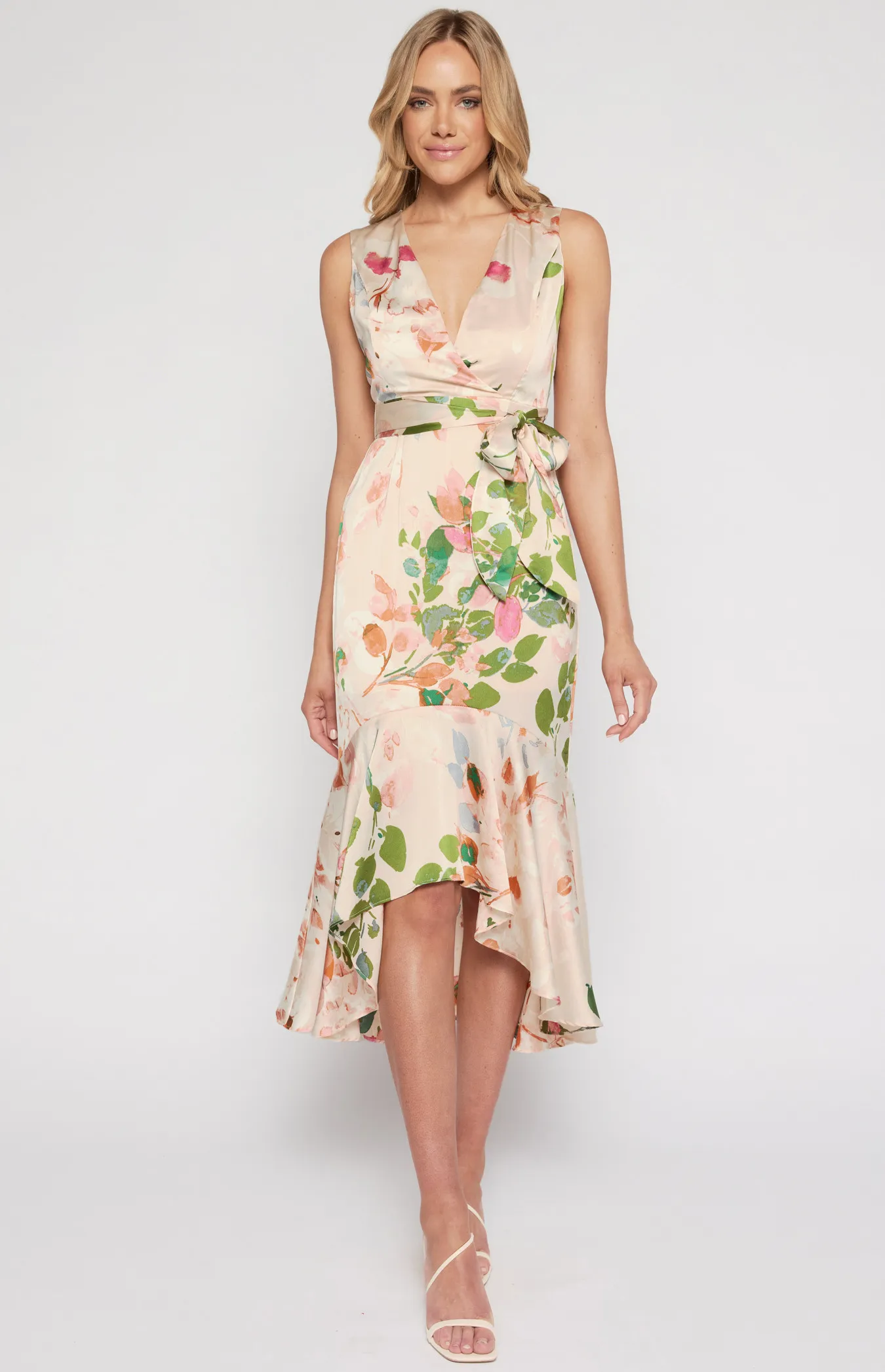 Floral Print Midi Dress with High Low Fishtail Hem ADR1115-3A