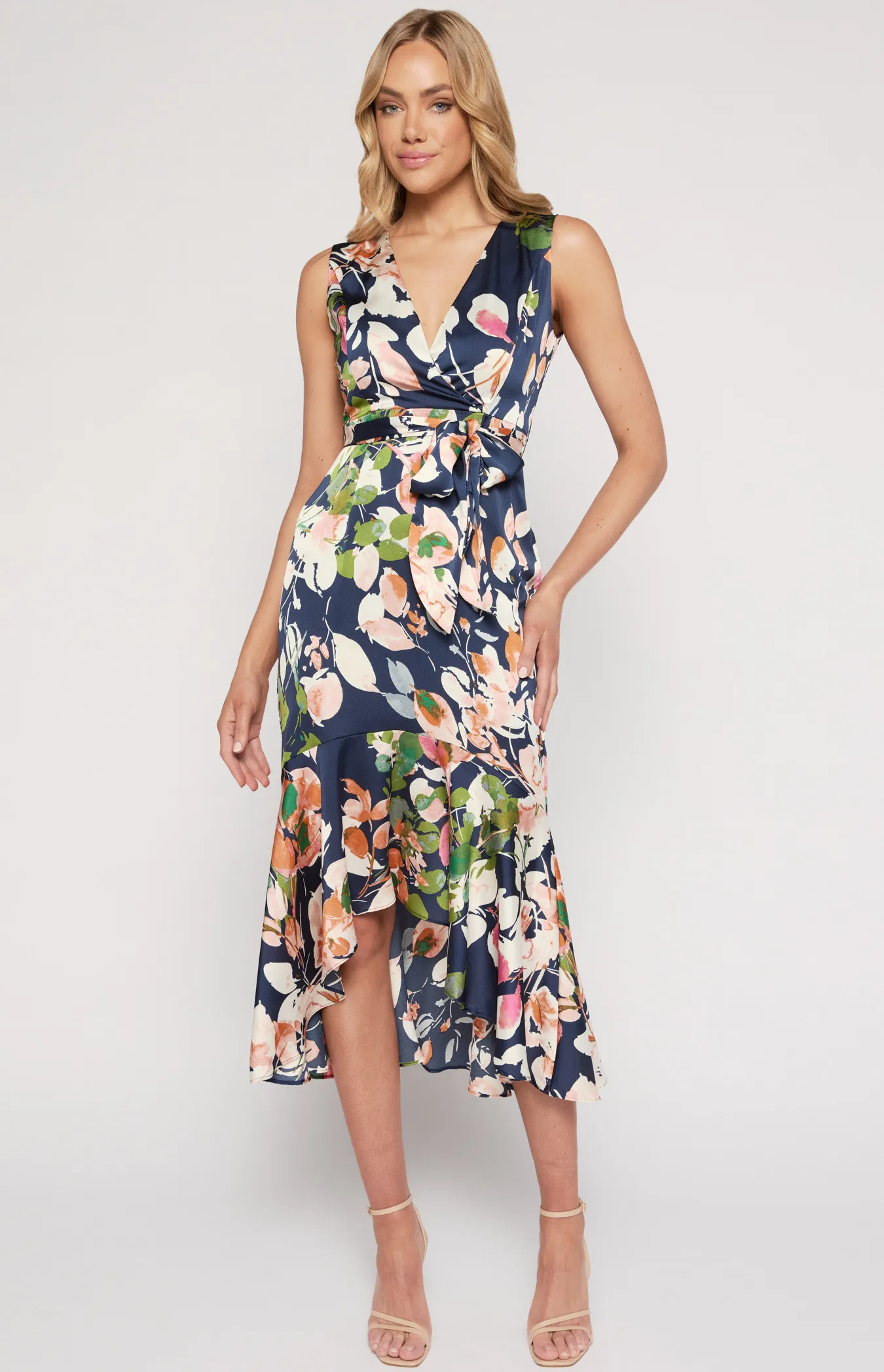 Floral Print Midi Dress with High Low Fishtail Hem ADR1115-3A