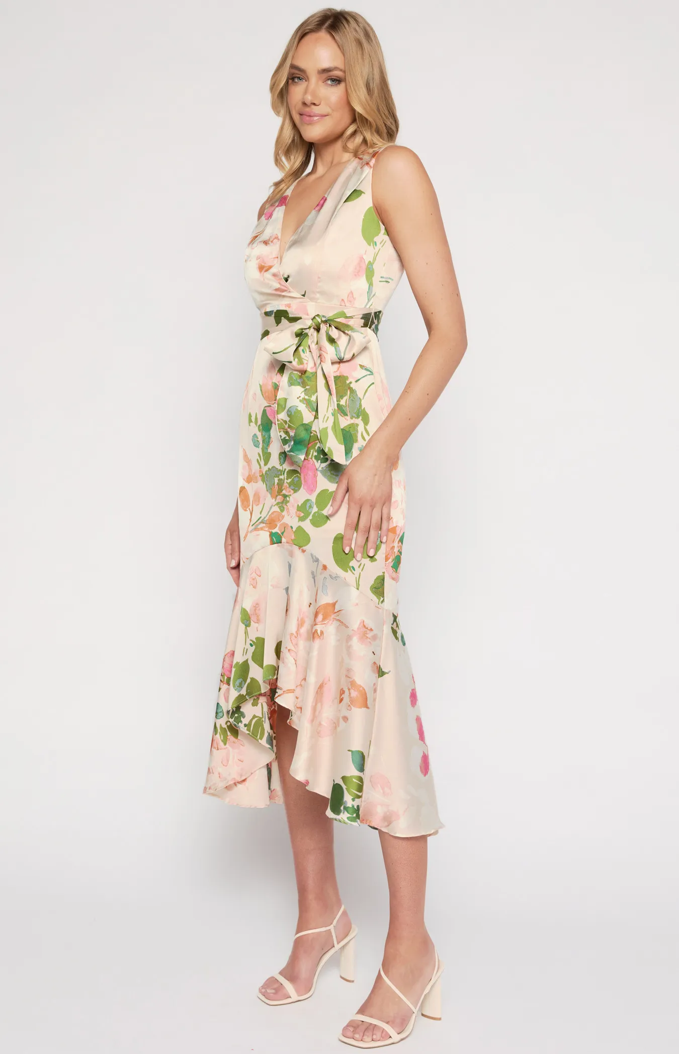 Floral Print Midi Dress with High Low Fishtail Hem ADR1115-3A