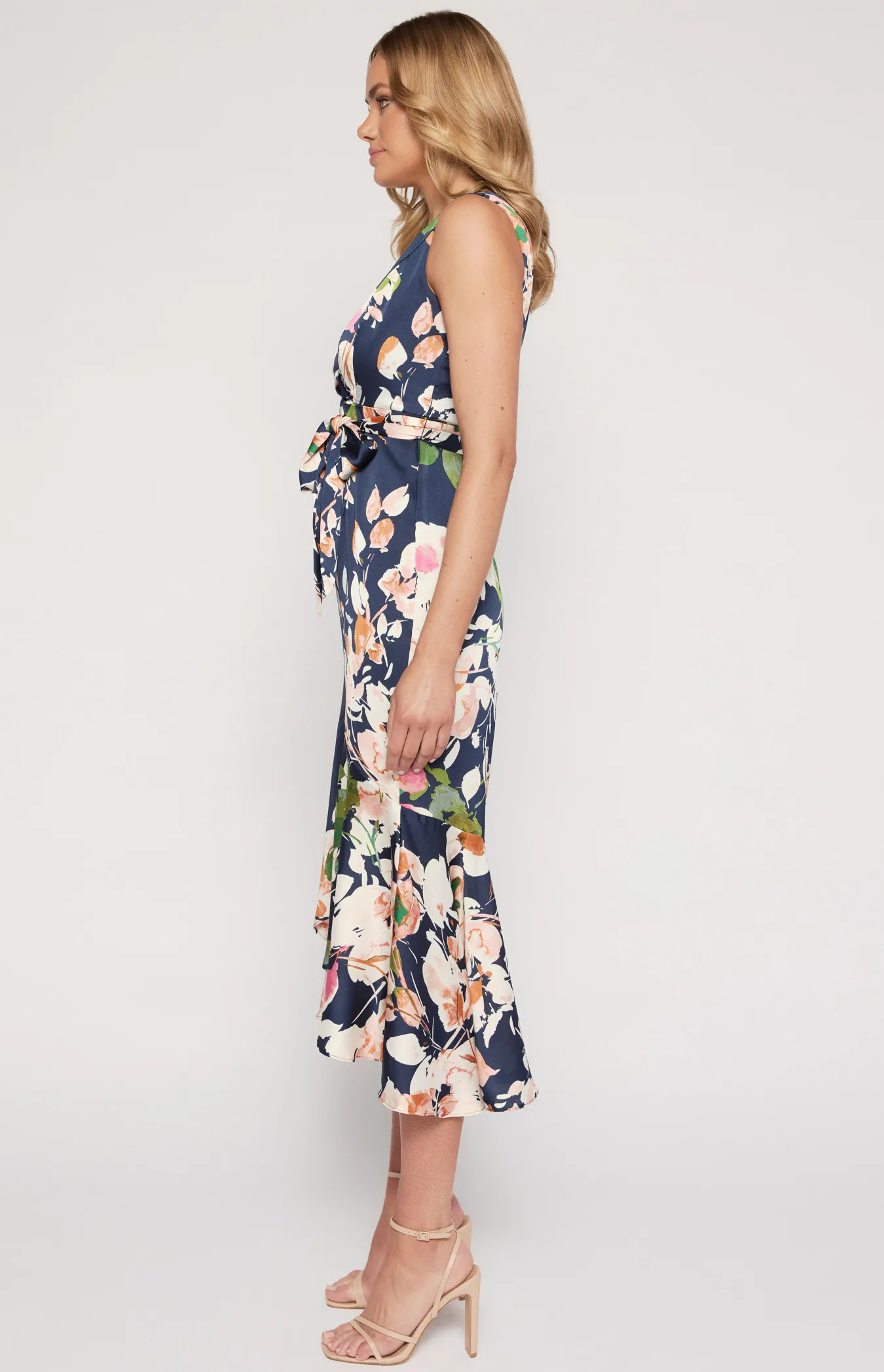 Floral Print Midi Dress with High Low Fishtail Hem ADR1115-3A