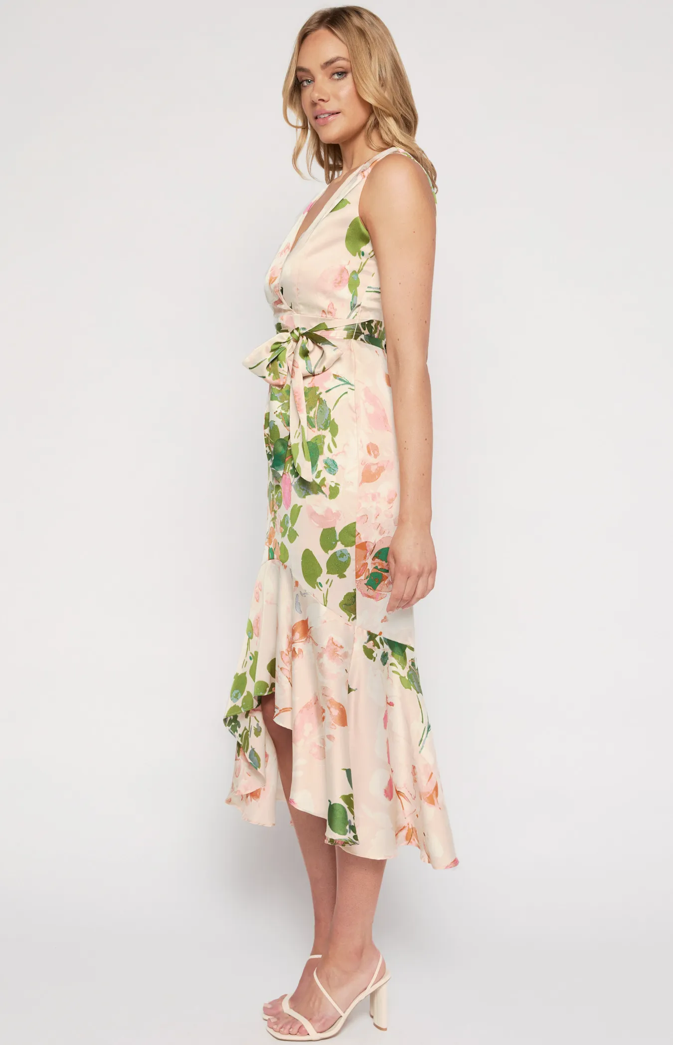 Floral Print Midi Dress with High Low Fishtail Hem ADR1115-3A