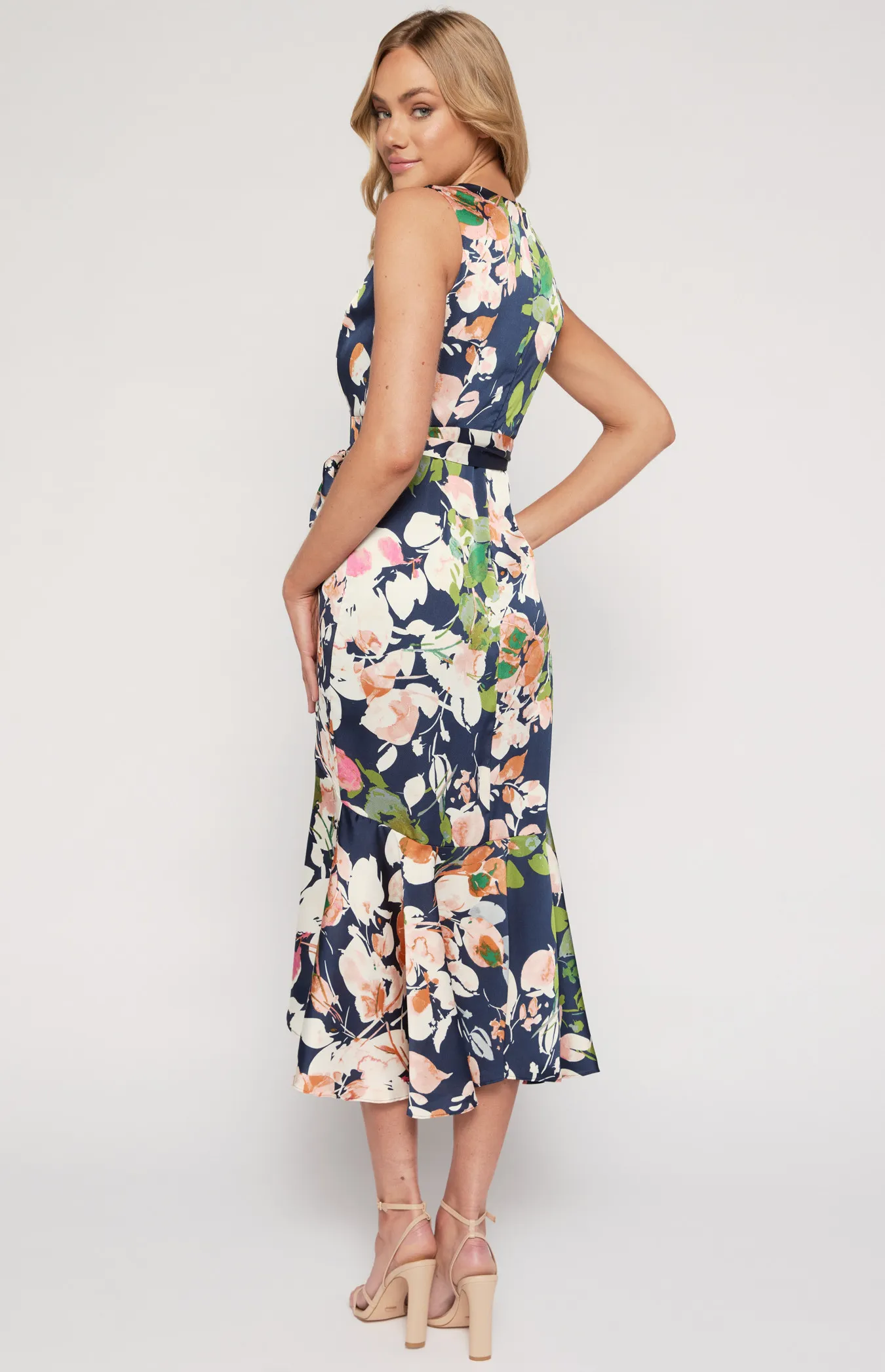 Floral Print Midi Dress with High Low Fishtail Hem ADR1115-3A