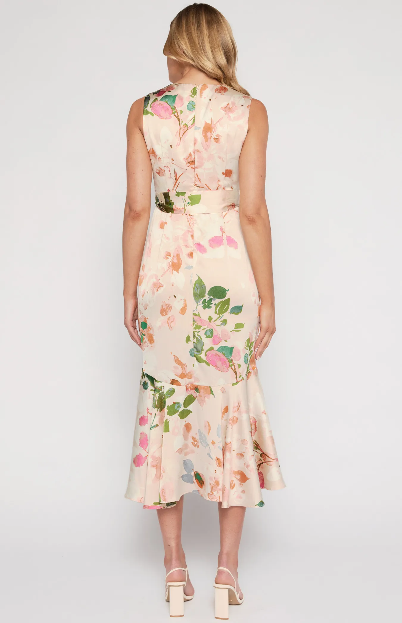 Floral Print Midi Dress with High Low Fishtail Hem ADR1115-3A