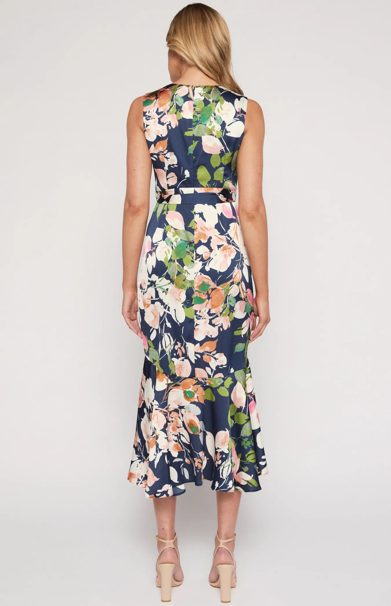 Floral Print Midi Dress with High Low Fishtail Hem ADR1115-3A