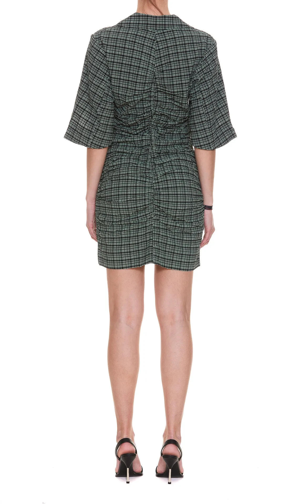 Ganni Checkered Ruched Dress