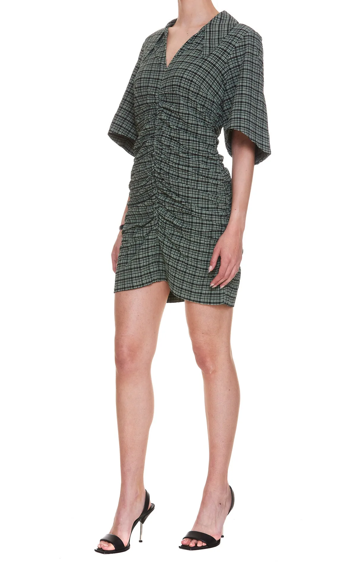 Ganni Checkered Ruched Dress