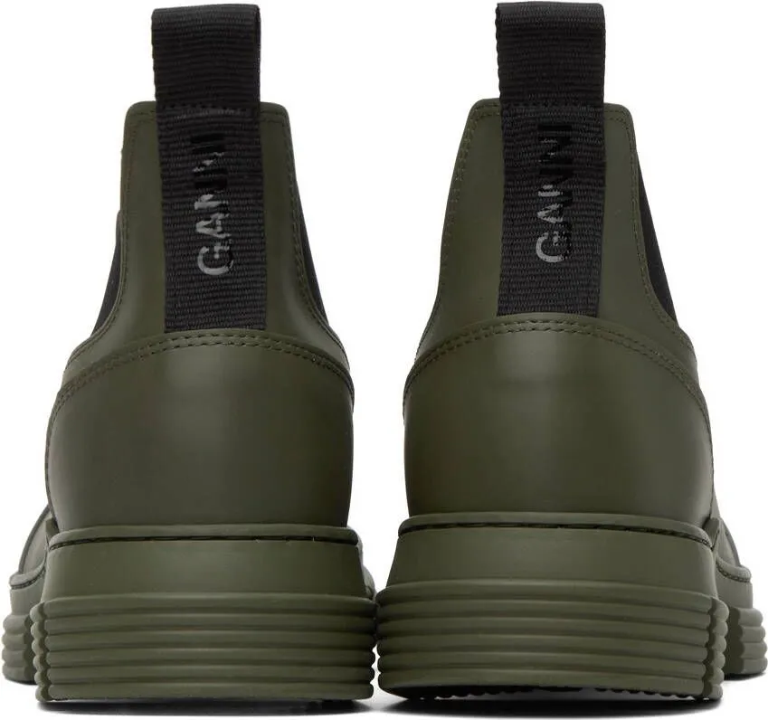 GANNI Khaki City Chelsea Boots